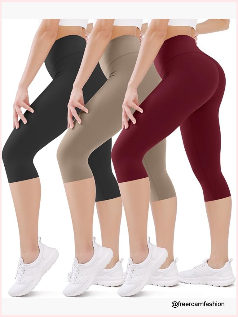 3-Pack High Waist Capri Leggings Tummy Control Yoga Pants Workout Tights
